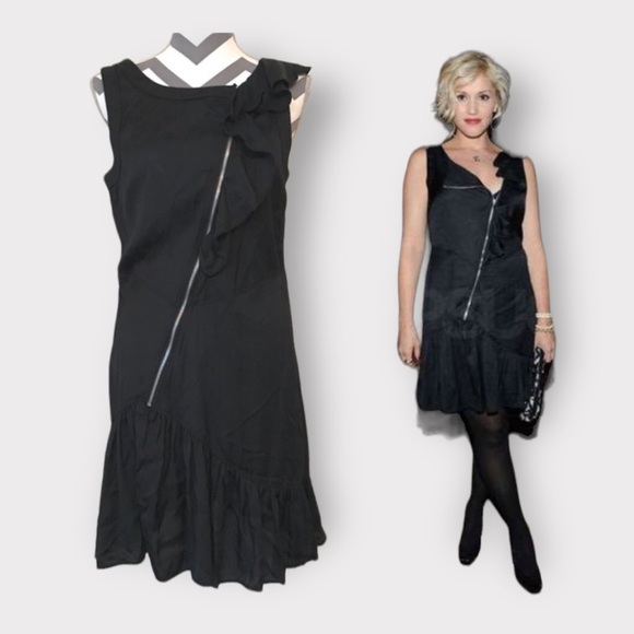 GUC Vintage Marc by Marc Jacobs Black Ruffle Zipper Dress. Size 4 - Picture 8 of 8